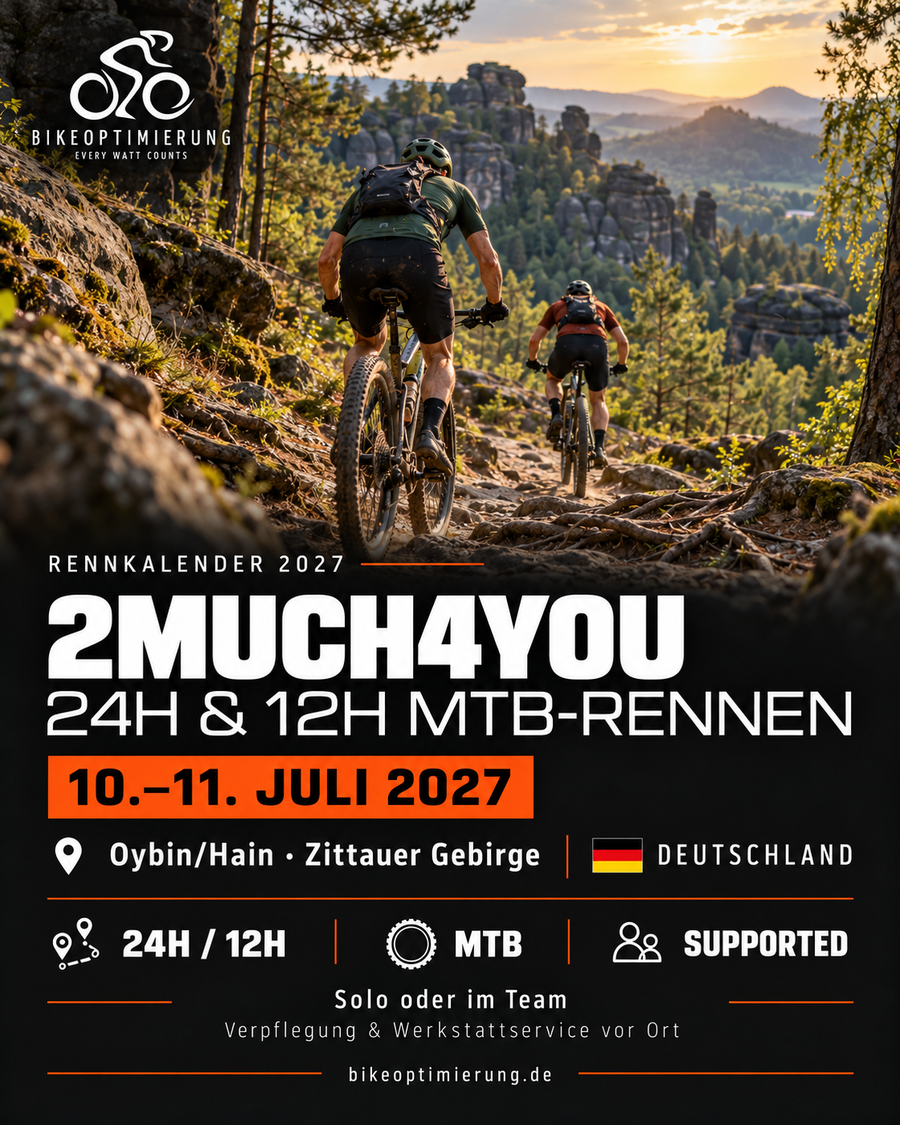 Rennkalender-Grafik zu 2MUCH4YOU MTB am 10.–11. Juli 2027 in Oybin/Hain mit 24h- und 12h-Format