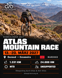Rennkalender-Grafik zum Atlas Mountain Race vom 13.–20. März 2027 in Marokko.
