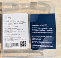 Rückseite der Originalverpackung der KMC X11 Aurora 11-fach Fahrradkette mit Angabe von 118 Gliedern, Kettengröße 1/2 x 11/128 und MissingLink