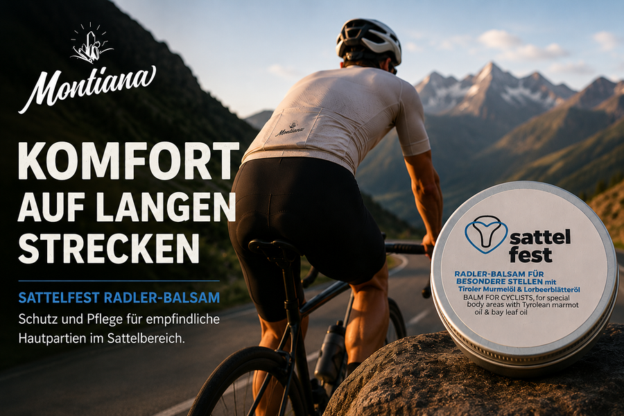 Montiana Sattelfest Radlerbalsam für Komfort auf langen Rennrad- und Graveltouren