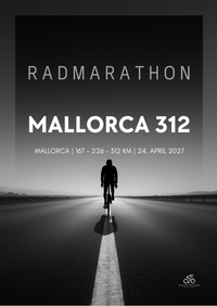 Rennkalender-Grafik zur Mallorca 312 am 24. April 2027 mit den Distanzen 167, 226 und 312 km