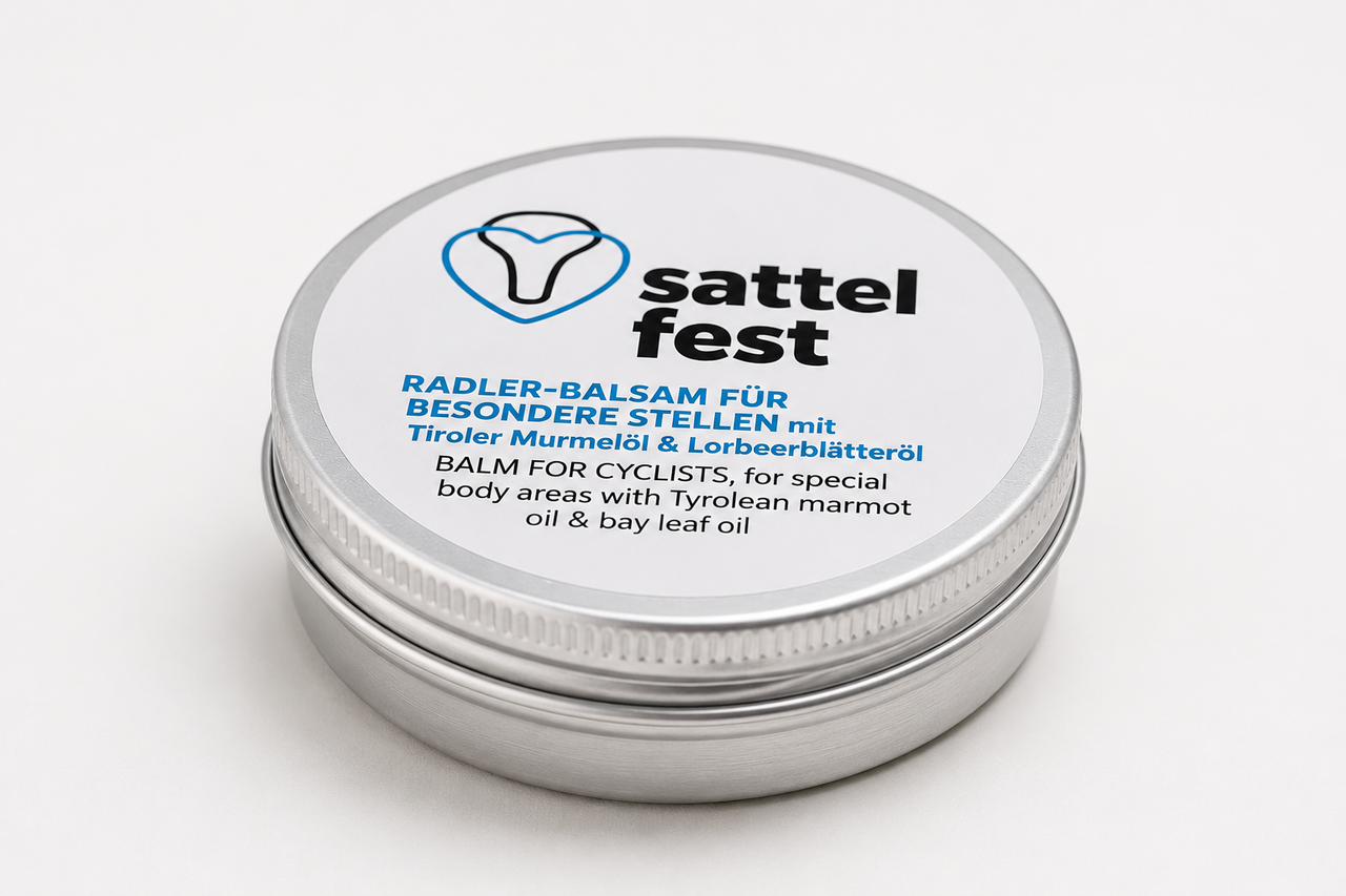 Montiana Sattelfest Radlerbalsam 25 ml in Aluminiumdose für Radfahrer gegen Reibung und Sitzbeschwerden