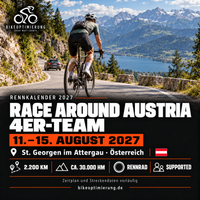 Rennkalenderbild Race Around Austria – 4er-Team 2027 mit Rennradfahrern, Termin 11.–15. AUGUST 2027, St. Georgen im Attergau.