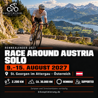 Rennkalenderbild Race Around Austria – Extreme Solo 2027 mit Rennradfahrern, Termin 9.–15. AUGUST 2027, St. Georgen im Attergau.