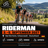 Rennkalenderbild RiderMan 2027 mit Rennradfahrern, Termin 3.–5. SEPTEMBER 2027, Bad Dürrheim, Schwarzwald.