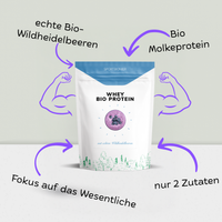 SPORTBIONIER Whey Bio Protein mit echten Bio-Wildheidelbeeren und Bio-Molkeprotein – Proteinpulver mit nur zwei Zutaten.