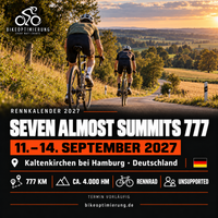 Rennkalenderbild Seven Almost Summits 777 2027 mit Rennradfahrern, Termin 11.–14. SEPTEMBER 2027, Kaltenkirchen bei Hamburg.