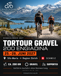 Eventkalender-Grafik zur TORTOUR Gravel 200 Engiadina am 25.–26. Juni 2027 in der Schweiz.