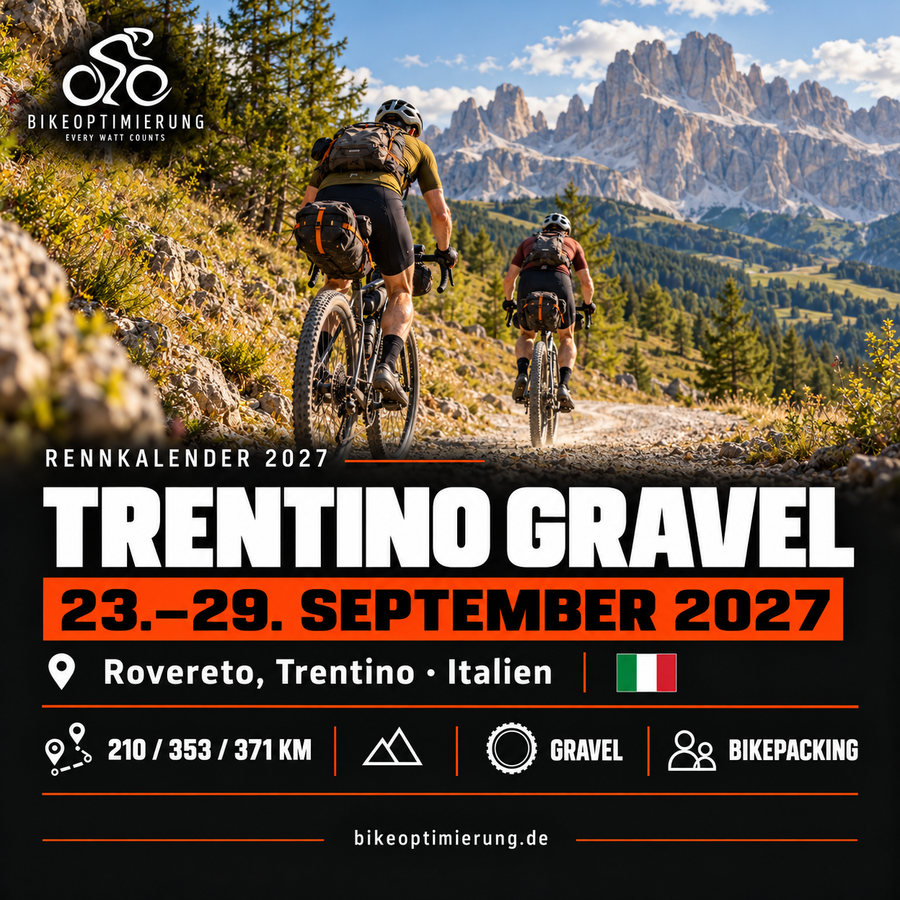 Rennkalenderbild Trentino Gravel 2027 mit Gravel-Fahrern, Termin 23.–29. SEPTEMBER 2027, Rovereto, Trentino.
