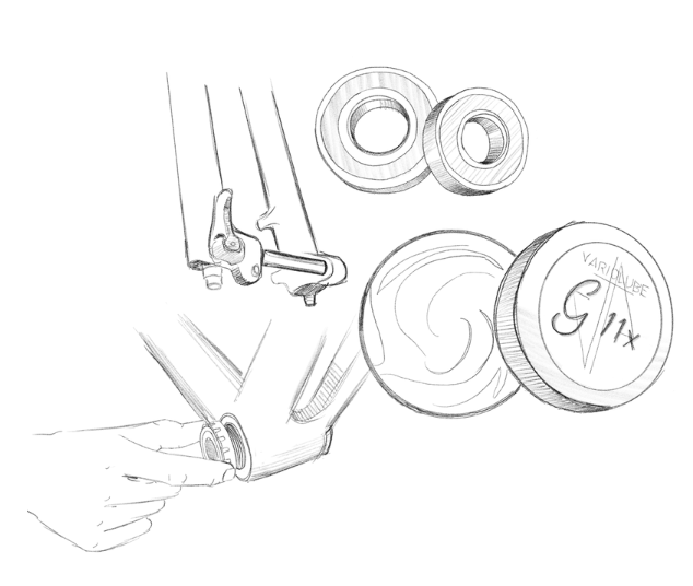 Zeichnung zur Anwendung des Variolube G11x Polyetherfetts an Lagern, Achsen und Montagepunkten