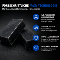 Waxcelerate MoS2 Hot Wax Kettenwachs mit Molybdändisulfid für maximale Schmierleistung, sauberen Antrieb und verbesserten Korrosionsschutz