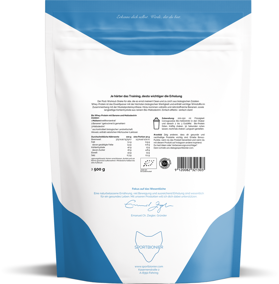 Sportbionier Bio Recovery Whey mit Banane und Maltodextrin - MXT