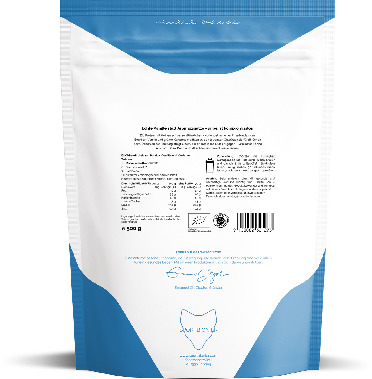 Sportbionier Bio Bourbon Vanille und Kardomom – Natürliches Whey Protein ohne Zusätze