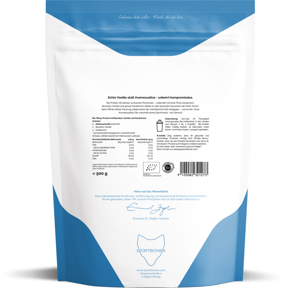 Sportbionier Bio Bourbon Vanille und Kardomom – Natürliches Whey Protein ohne Zusätze